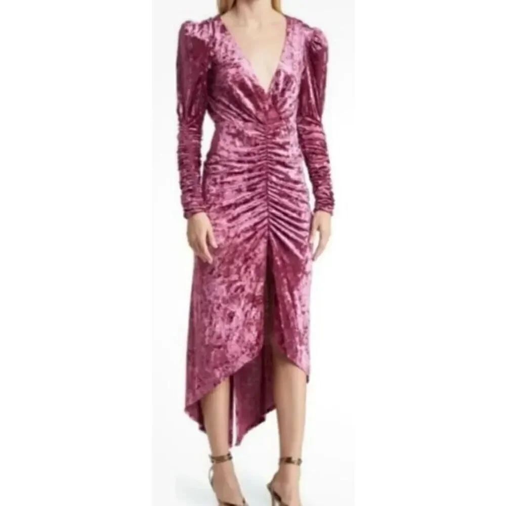 Ronny Kobo Alicia Midi Dress Velvet Puff Long Sleeve Cocktail Size Small NWOT